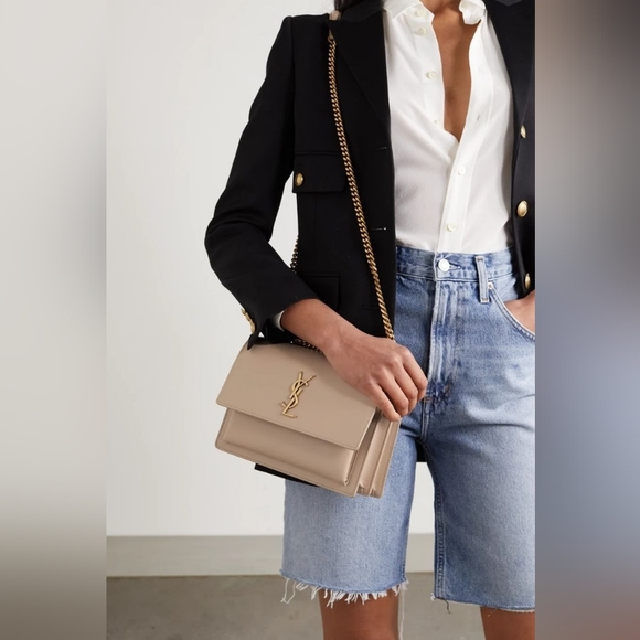 Authentic YSL sunset medium bag in nude smooth leather - Picture 3 of 16